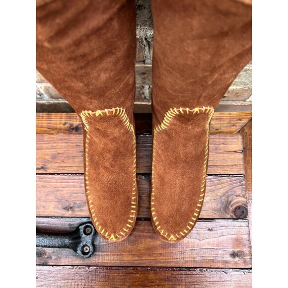 Southwestern Tall Moccasin Wedge Beaded Leather Festival Boots NWOT - Picture 5 of 8